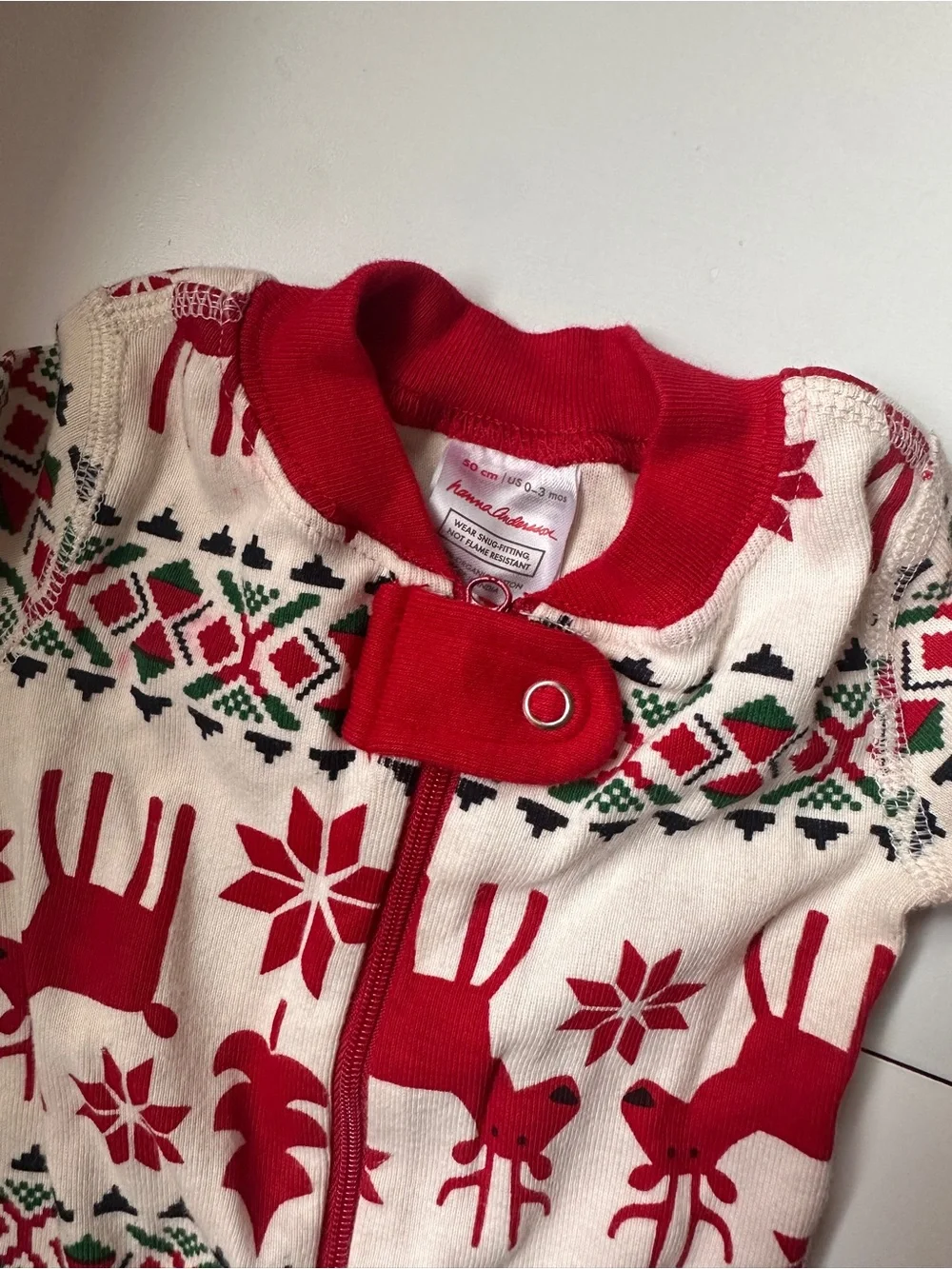 Hanna Andersson Organic Cotton Holiday Zippered Reindeer Footie Zippy 0-3m 50cm